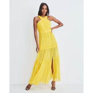 NWT VERONICA BEARD 100% Silk Florencia‎ Maxi Dress Size 10 Canary Yellow Halter